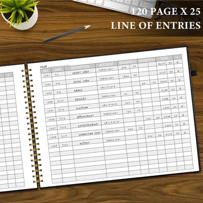 AKONEGE Accounting Ledger Book for Personal & Small Business Bookkeeping, Horizontal Income and Expense Tracker Notebook with Calendar, Hardcover Columnar Log Journal 10.78'' x 8'', Black