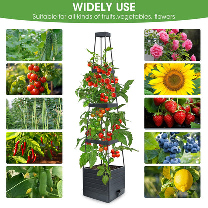 MYMULIKE 2 Pack Raised Garden Bed Planter Box with Trellis, 58” Tomato Cage Planter Raised Garden Bed with Trellis for Climbing Vegetables Plants Tomato Cage w/Self-Watering, Indoor Outdoor Use