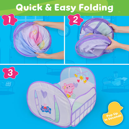 Peppa Pig Ball Pit Crib, Large Pop Up Tent with Crawl Through Opening, Includes 20 Duck Shaped Play Balls, Toddlers 2+