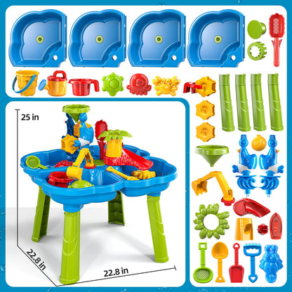 Guminnara Water Table for Toddlers 3-5 Years Kids Ages 4-8, 4 in 1 Kids Summer Activity Sensory Play Outdoor Beach Backyard Sand Water Table Toys for Toddlers, Birthday Toys Gift for Boys Girls