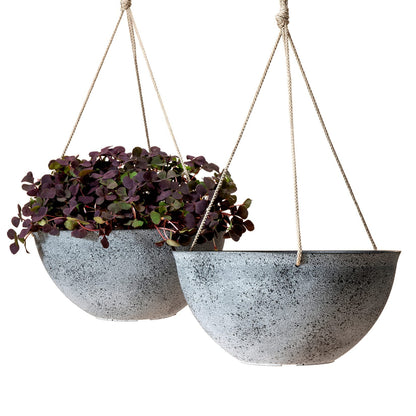 LA JOLIE MUSE Large Hanging Planters for Outdoor Plants - 13 Inch Hanging Flower Pots with Drainage Holes, Set of 2, Rock Grey