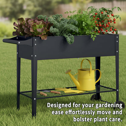Chuangshuo Guard Elevate 32" Tall Raised Garden Bed with Wheel,Planter Box for Backyard,Outdoor Garden, Patio, Balcony, 400lb Capacity,Grey