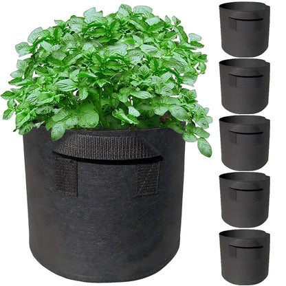 WIRETRAN 5 Pack 3 Gallon Grow Bags with Handles Garden Vegetable Flower Grow Bags Nonwoven Aeration Fabric Pots for Nursery Garden Planting