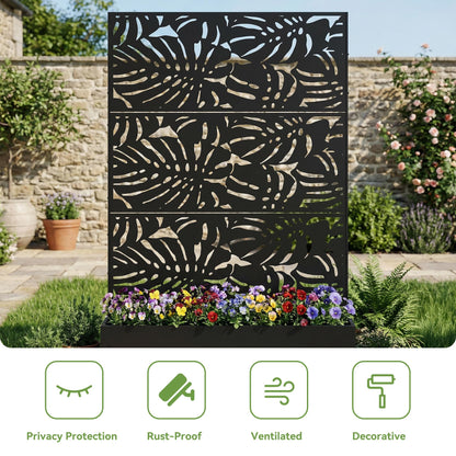 Qatiby Metal Raised Garden Bed with Trellis and Wheels, 71"x47"x16" Planter Box with Privacy Screen & Drainage Holes, Mobile Outdoor Garden Bed for Climbing Plants, Vegetables, Flowers (Black-Summer)