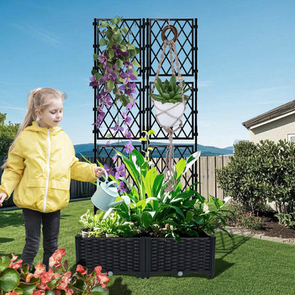 BUKLIYN Planter with Trellis - Raised Garden Bed with Trellis 75.5"x31.5"x16", Privacy Screen Planter Box with Drainage Hole, Outdoor Raised Garden Bed for Climbing Plants