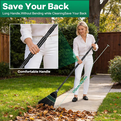 Heavy-Duty Outdoor Broom with Stiff Bristles, Outside Large Commercial Brooms with 60 Inch Long Handle for Sweeping Outdoor Garage Yard Patio Commercial Industrial