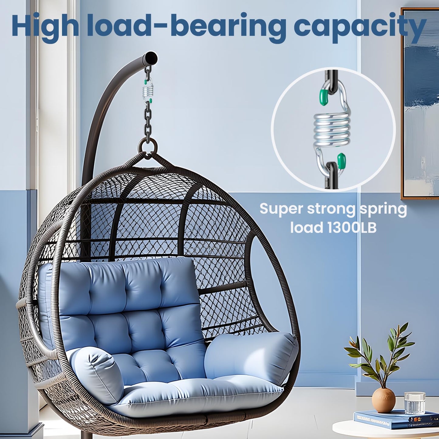 Aheucndg Heavy Duty Hammock Hanging Kit, 2 Pack 1300LBS M8 Capacity Spring Hammock Chair for Outdoor Indoor Activity of Porch Swings Hanging Chairs, Black
