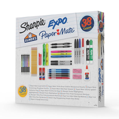 Sharpie School Supplies Kit Highlighters Mechanical Pencils Glue Sticks Erasers Permanent Markers Gel Pens Pencils School Glue and more from Sharpie Elmer’s Paper Mate & Expo 38 pieces