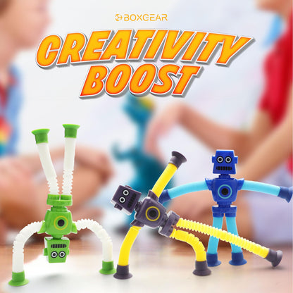 Boxgear 4 Pieces LED Telescopic Suction Cup Giraffe Toy, Shape Changing Telescopic Tube Fidget Toys, Pop Tubes, Fidget Tubes Sensory Toys for Girls Boys (Robot)