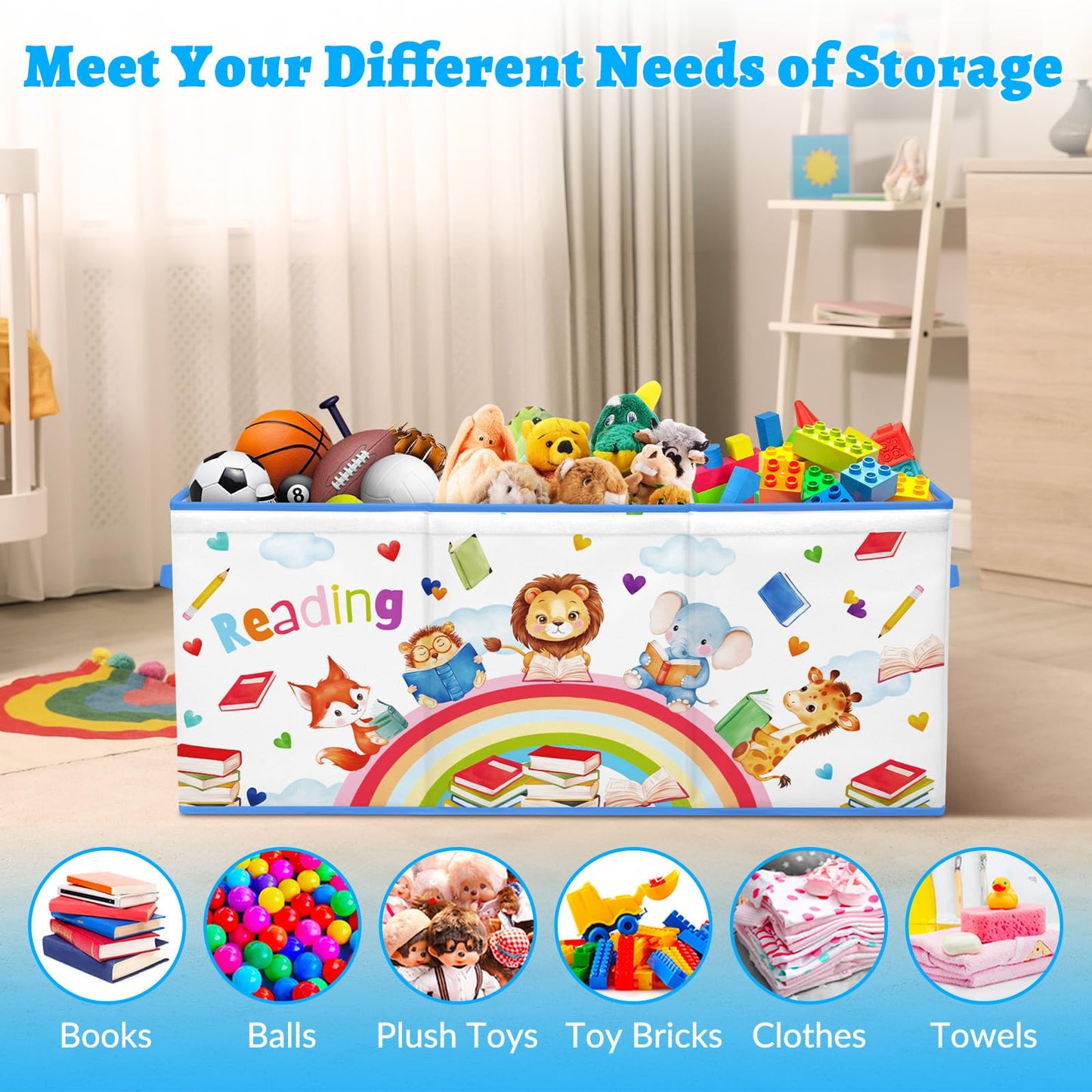 decalsweet Kids Toy Box Storage Chest Collapsible Storage Bin with Lids Handles for Boys Girls Toddler, Large Kids Toy Organizer Box for Kidsroom Bedroom Playroom Nursery,37.7"x12.5"x15.7"