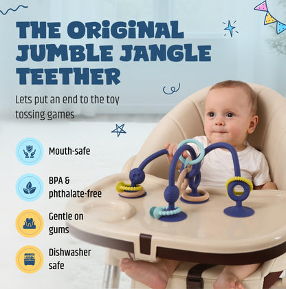 Jumble Jangle Baby Teething Toys – BPA-Free, Multi Purpose High Chair Toys & Sensory Toys for Kids with Autism: Suction Teething Relief with Sensory Toy Textures for Infants and Toddlers (Light Blue)
