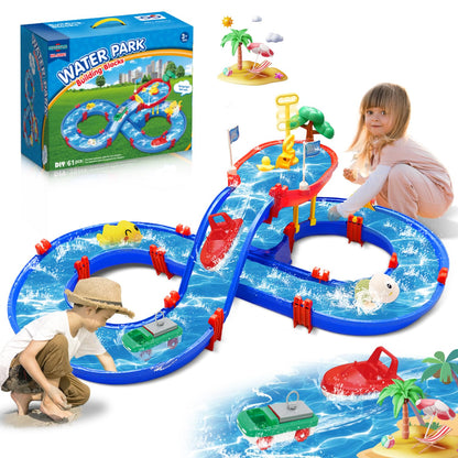 TERRAMUS 2-Tier Water Table Toys for Kids,61PCS Water Park Playset with Pump,Summer Water Toys Waterways for Backyard Beach Pool Lawn,Outdoor Toy for Toddlers 3-5 4-8,Gifts for Boys Girls