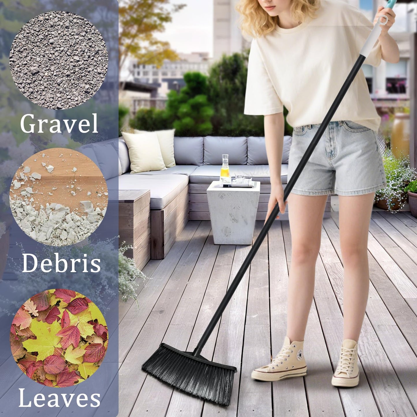 Zthluyc Outdoor Broom for Cleaning Floor - Outside Brooms, Heavy Duty Outdoor Broom for Cleaning Garages, Terraces, and Porches, etc.
