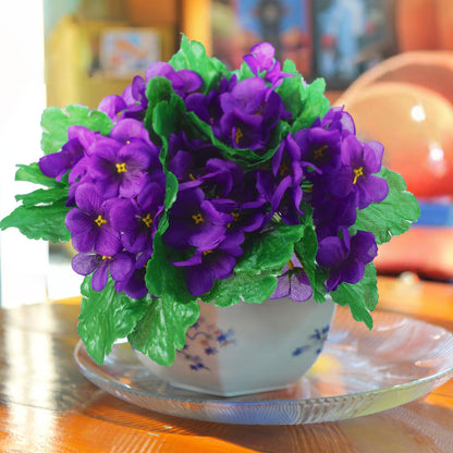 Suncalla 6 Pack Purple African Violet Artificial Silk Flower Bushes Individual Artificial Violet Flowers Houseplant(Purple)