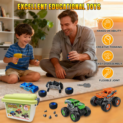Bugrtarey Take Apart Monster Truck Toys for 3 4 5 6 7 8 Year Old Boys, STEM Educational Building Toys with Electric Drill & Storage Box, Kids Toys Christmas Birthday Gifts for Boys Girls Toddlers