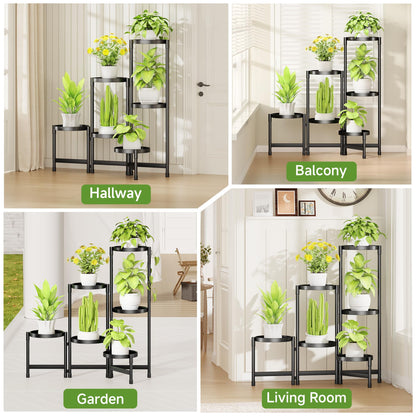 Biciyarn Plant Stand Indoor Outdoor with Metal Tray 6 Tiered Corner Plant Holders for Folding Plants Flower Pot Holder Display Stand for Living Room Balcony Garden-Black