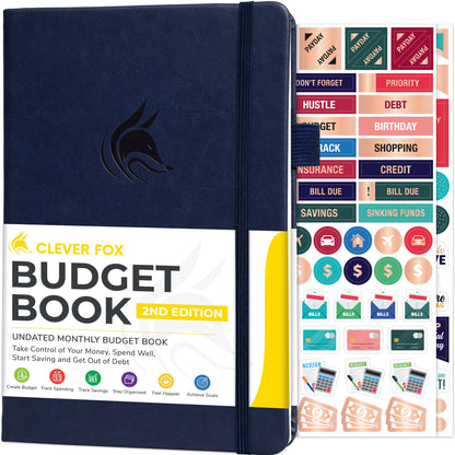 Clever Fox Budget Book 2.0 – Simple Budgeting Planner for Beginners – Financial Notebook with Money Spending, Debt & Bill Tracker (Dark Blue)