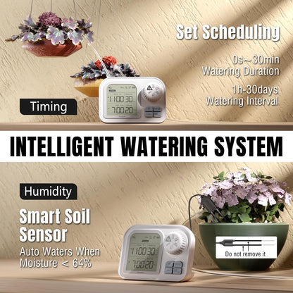 Raddy WS-74 Solar Drip Irrigation System with Smart APP Control, IPX7 Waterproof, Adjustable Soil Moisture Sensor, 2600mAh Battery, Automatic Watering Kits for Indoor Outdoor 15 Potted Plants