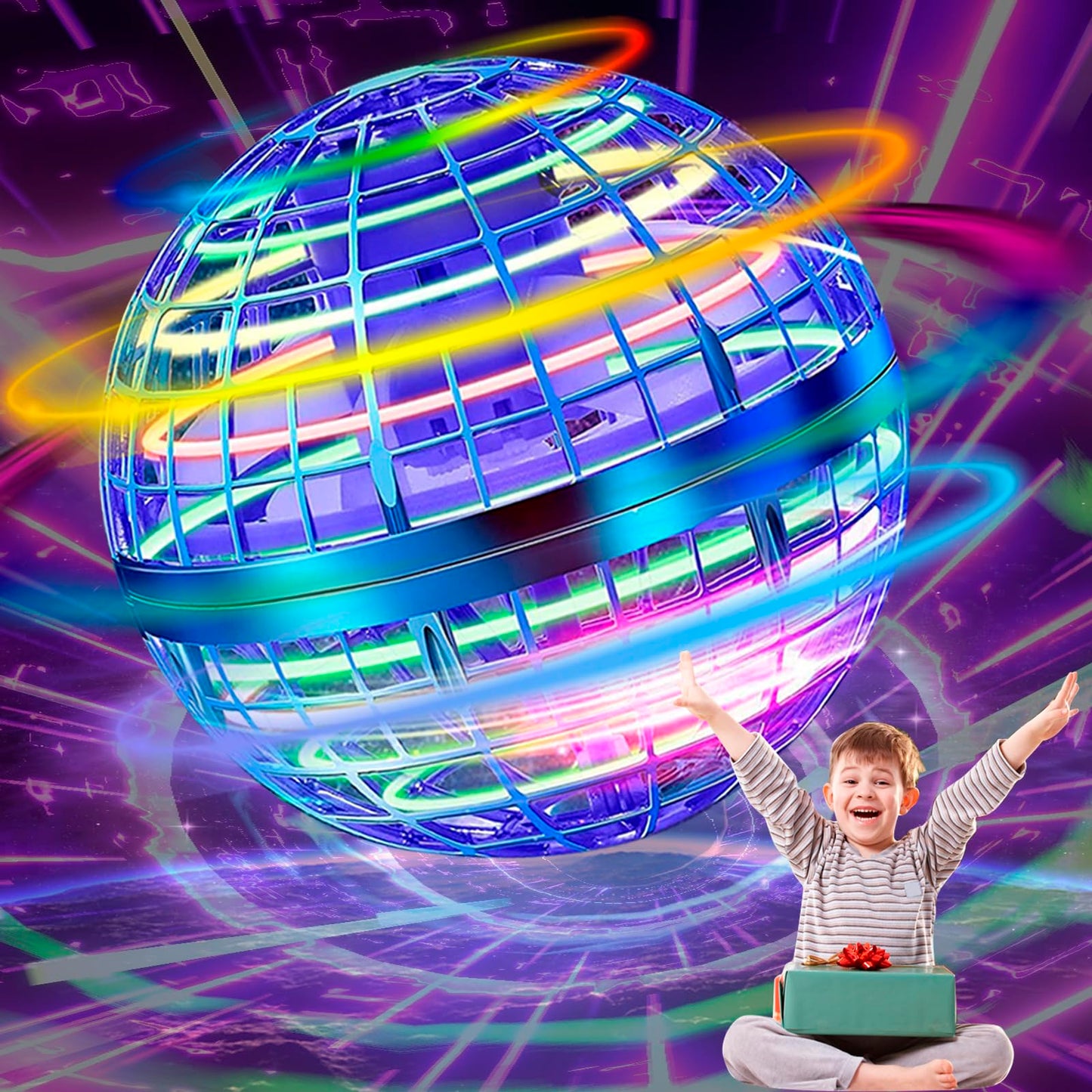 SUMMERLANGUAGE Flying Orb Ball Toy - 2025 Upgraded Magic Flying Orb Toy with LED Light 360°Rotating, Boomerang Flying Toys Indoor Outdoor Fun Games, for Boys Girls Adults Kids (Blue)