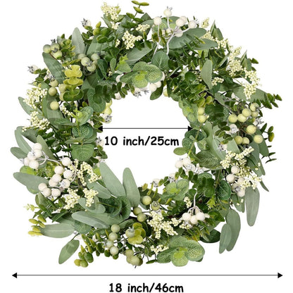 Eucalyptus Wreath, 20" White Berries Artificial Greenery Olives Leaves Spring Wreath,Holiday Large Front Door Wreath for Porch Outdoor Farmhouse Window Wedding Wall Home Decoration