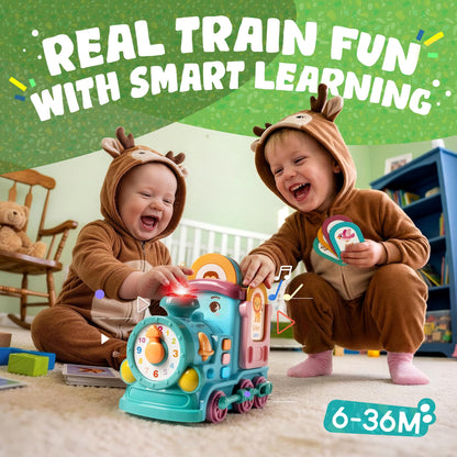 Gleesfun 1909B Musical Learning Train Toys, Toddlers Toys for 6-36 Months, Bump & Go 360° Rotation Electric Sensory Toy with English & Spanish Learning Cards, Educational Toys for Boys Girls Gift
