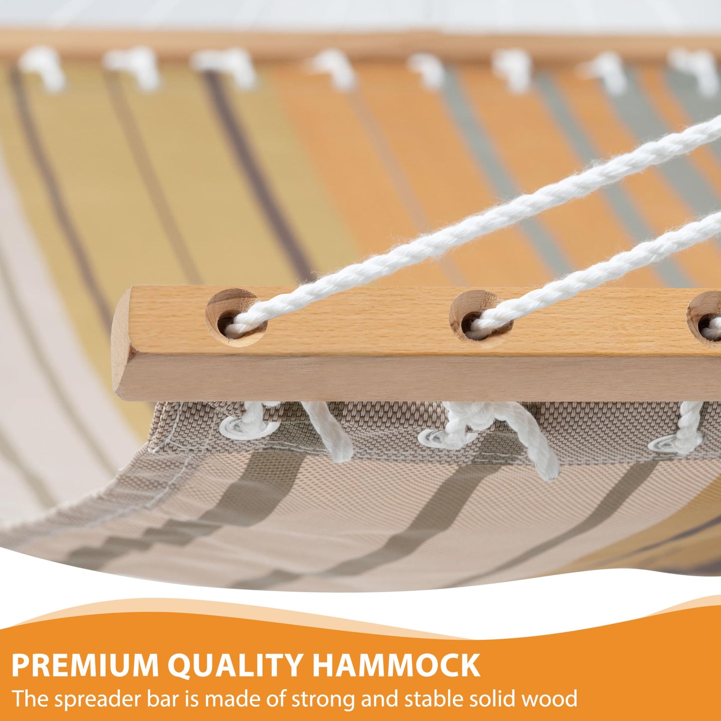 Lazy Daze Hammocks Quick Dry Hammock with Spreader Bar Textliene Fabric Double 2 Person Hammock with Chains Outdoor Patio Poolside Backyard Beach 450 lbs Capacity, Coffee Stripes