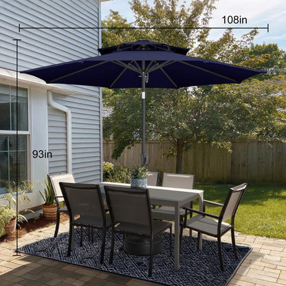 AckMizz 9FT Outdoor Patio Umbrella - 2 Tiers Table Umbrella Waterprool UV Protection, Sombrillas de Patio with Push Button Tilt, Sun Umbrella for Pool, Porch, Garden, Backyard (Navy Blue)