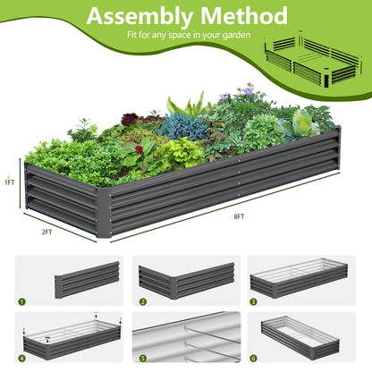 Ayen Guard 2PCS 8x2x1FT Galvanized Raised Garden Bed, Galvanized Planter Raised Garden Boxes Outdoor, Large Metal Raised Garden Beds for Vegetables-Grey