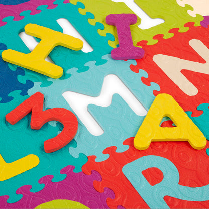 B. toys – Alphabet & Numbers Floor Mat – 35 Interlocking Foam Tiles – Thick ABC Tiles for Newborns, Toddlers, Kids – Pop – Out Letters + Numbers – 0+ Months – Beautifloor