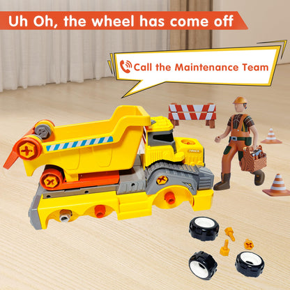 EKU EASYKU 11inches Large Take Apart Construction Toys Dump Trucks for Boys Girls Kids 3-5 6-8 Year Old Electric Drill Set Assembly Building Toys Learning Toys