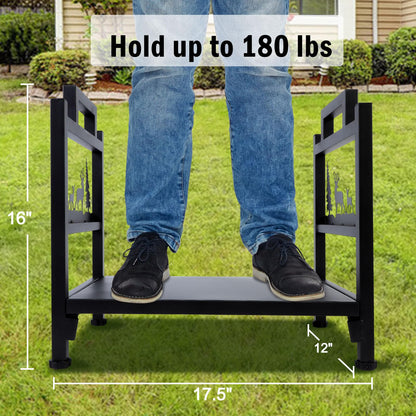 HomeJayde Firewood Rack Outdoor and Indoor Firewood Holder, Heavy Duty Steel Log Holder for Wood Storage, Wood Racks, Black Powder Coated Steel Log Rack for Fireplace（Contains Patents）