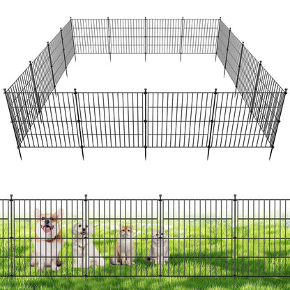 10 Panels No Dig Decorative Outdoor Garden Fence for Yard, 24 in(H) X 20 ft(L) Animal Barrier Fencing Rustproof Metal Wire Panel Border for Dog, Rabbits, and Patio Temporary Ground Stakes