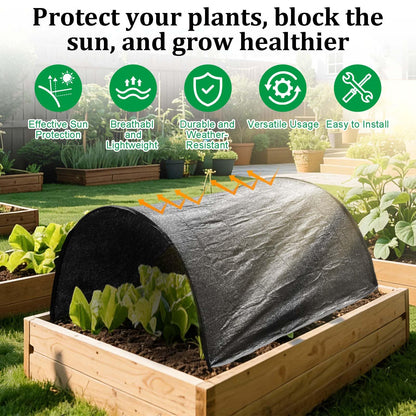 Upgraded 4x2x1Ft Raised Garden Bed Sun Shade Kit – 70% Black Shade Cloth Plant Sunblock Cover with 7mm Thicker Foldable Fiberglass Poles, Pre-Assembled Tunnel with Stakes & Fixed Ropes for Raised Bed