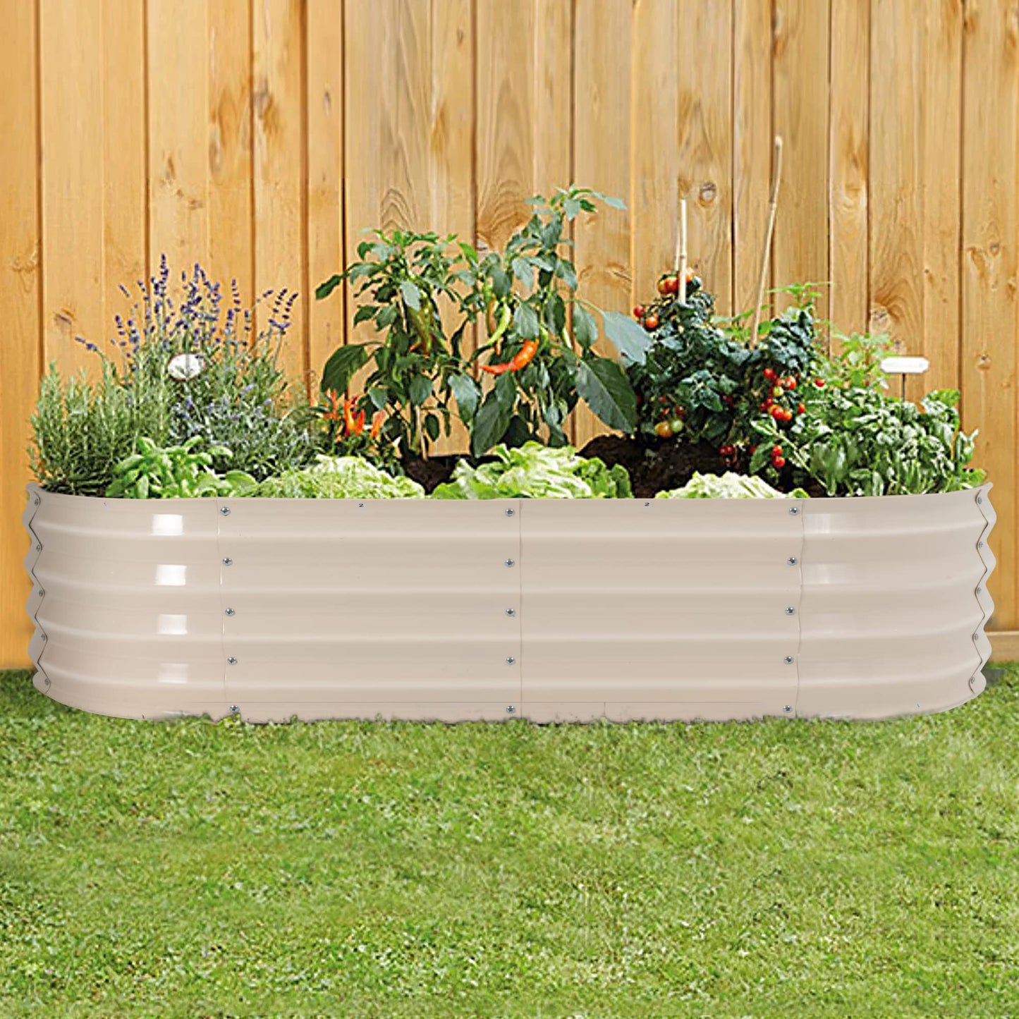 Sundale Outdoor 2 Pack Galvanized Raised Garden Bed Kit, 6x2.7x1ft Planter Raised Garden Boxes Outdoor with Anti-Rust Paint, Oval Metal Planter Box for Vegetables Flower（Beige）