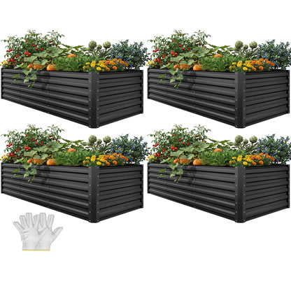 YITAHOME 8x4x2 ft 4pcs Galvanized Raised Garden Bed Kit, Large Metal Planter Box with Gloves, Safety Rubber & Support Rod, Outdoor Flower Bed for Plants Vegetables, Black