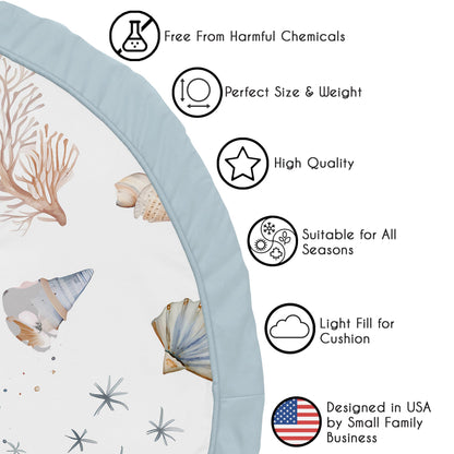 Sweet Jojo Designs Ocean Seashells Boy, Girl, Unisex/Gender Neutral Baby Play Mat Tummy Time Activity, Toddler Floor Infant Playmat - Nautical, Beach Theme, Watercolor, Starfish, Coastal, Aquatic, Sea