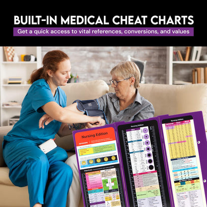 Nursing Clipboard with Nursing and Medical Edition Cheat Sheets 3 Layers Aluminum Foldable Nurse Clip Board Nursing Student Essentials - Foldable Clipboard Nursing Nursing School Essentials (Purple)