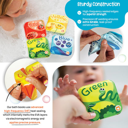 BabyBibi Floating Baby Bath Books for Baby. Kids Learning Bath Toys. Waterproof Bathtime Toys for Toddlers. Kids Educational Infant Bath Toys. (Set of 4: Color Recognition Bath Books)