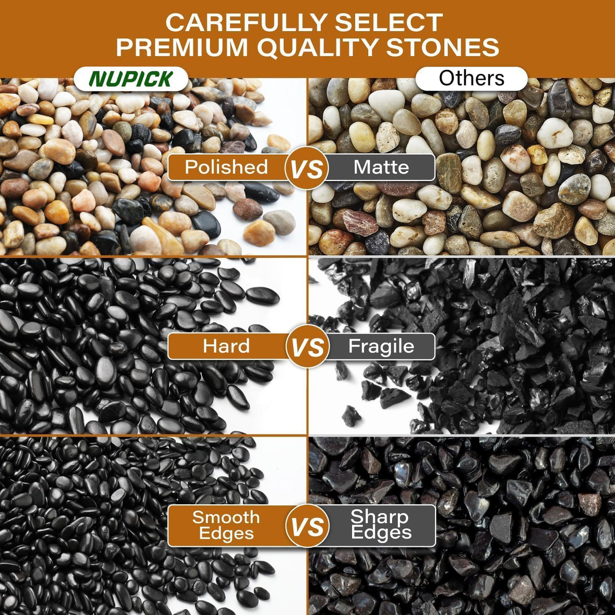 NUPICK 12lb River Rocks for Plants Indoor, 3/8 Inch Mixed Pebbles for Vase Fillers, Decorative Pea Gravel for Fish Tank, Natural Polished Stones for Succulent, Bonsai, Landscaping, Bird Baths