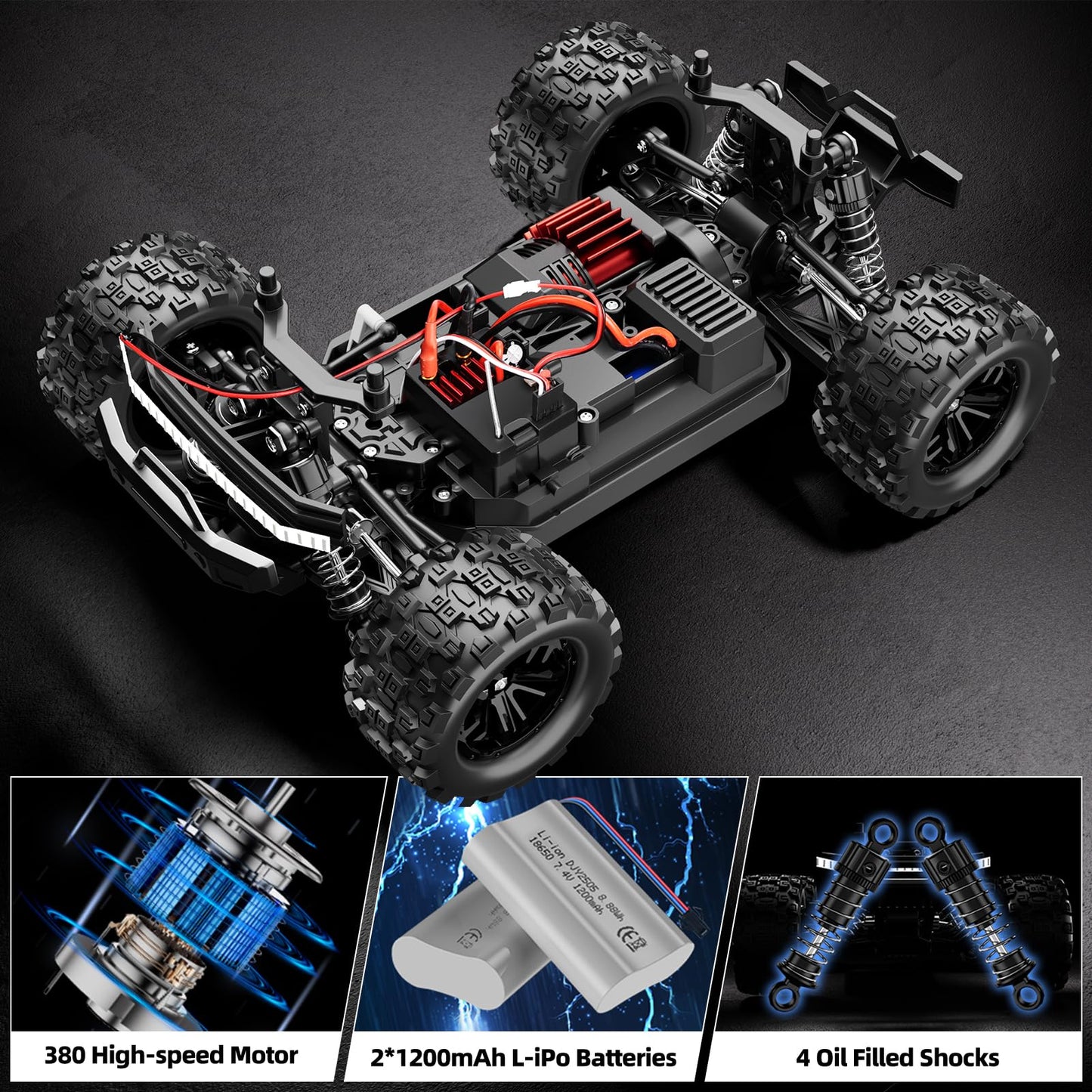 WayEee 1:18 Fast RC Car 40 KPH High Speed 4X4 Remote Control Monster Truck, All Terrain Vehicles Toy with 2 Batteries, 2.4GHz Remote Control, 2 PVC Shell Off-Road Pickup, Gift for Kids and Adults