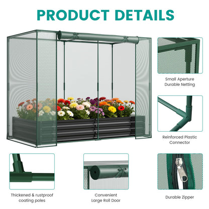SUNYRISY Galvanized Raised Garden Bed with Protection Netting, Outdoor Metal Planter Box with Plant Crop Cage, Garden Box Protection for Gardening Vegetables Flowers Herbs Planting, Black
