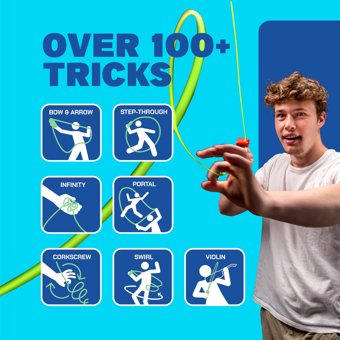ZipString Original - As Seen on Shark Tank - Classic Rope Launcher Toy, Perfect for Kids & Adults - Fly a String Loop in The Air for Endless Tricks & Fun, Wonderment Awaits, Aesthetic Aqua