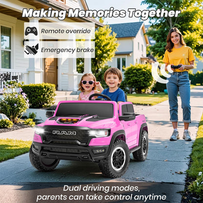 Segmart Licensed RAM 1500 RHO 2 Seater Electric Car, 24V Ride on Car for Big Kids with Remote Control, Toddler Ride on Toy w/4 Wheels Suspension, LED Lights, Bluetooth, Soft Start Function (Pink)