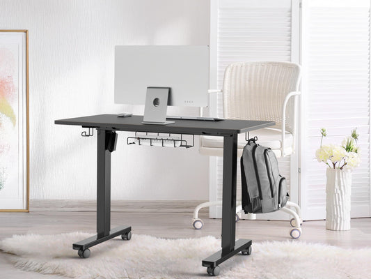 SHW 40-Inch Mobile Electric Height Adjustable Sit to Stand Desk with Drawer, Hanging Hooks and Cable Management, Black