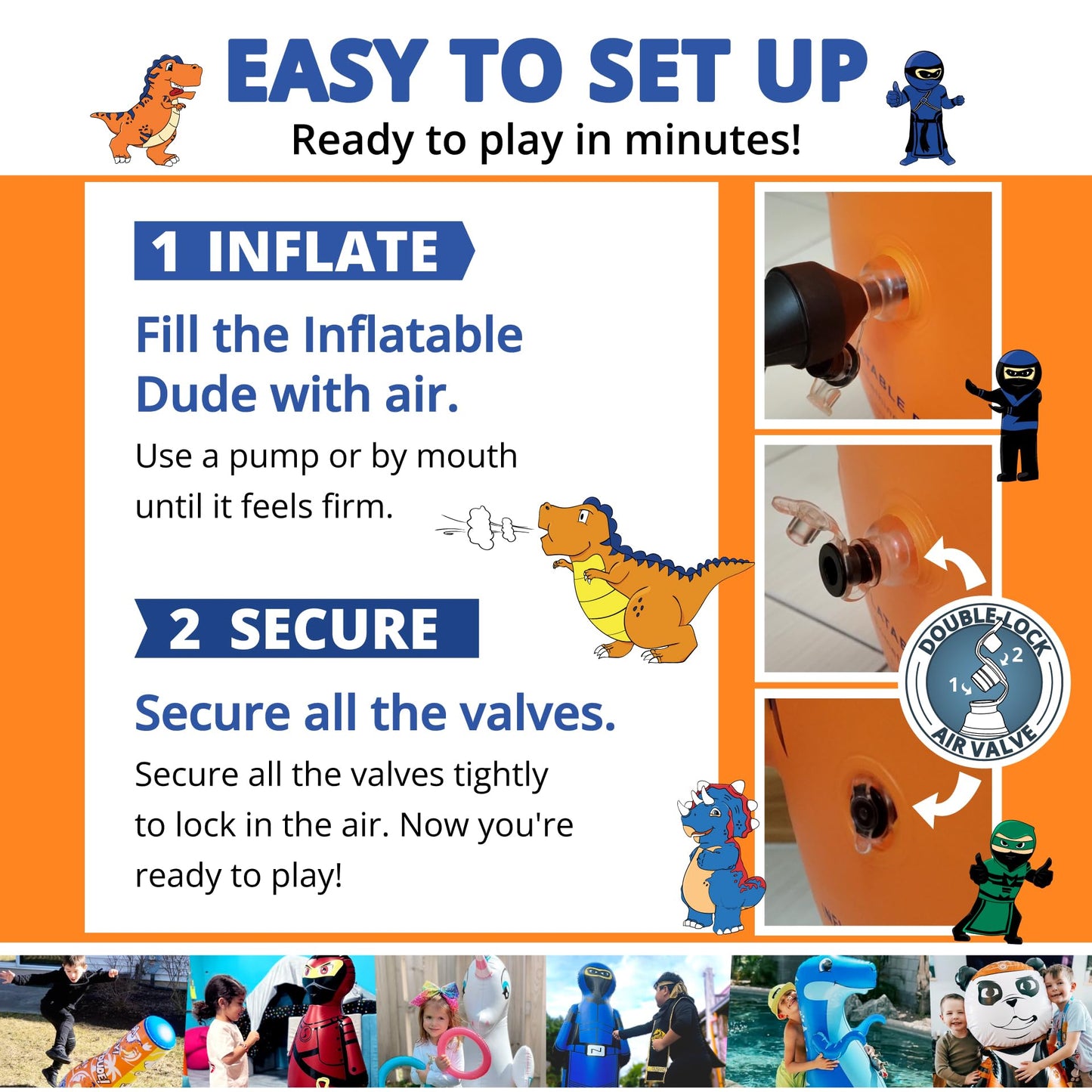INFLATABLE DUDES Dinosaur Toy 47 Inches - Kids Punching Bag | Already Filled with Sand| T-Rex | Bop Bag | Inflatable Bopper | Punching Bag for Kids | Dinosaur Party Decorations | Boxing - (Rex)