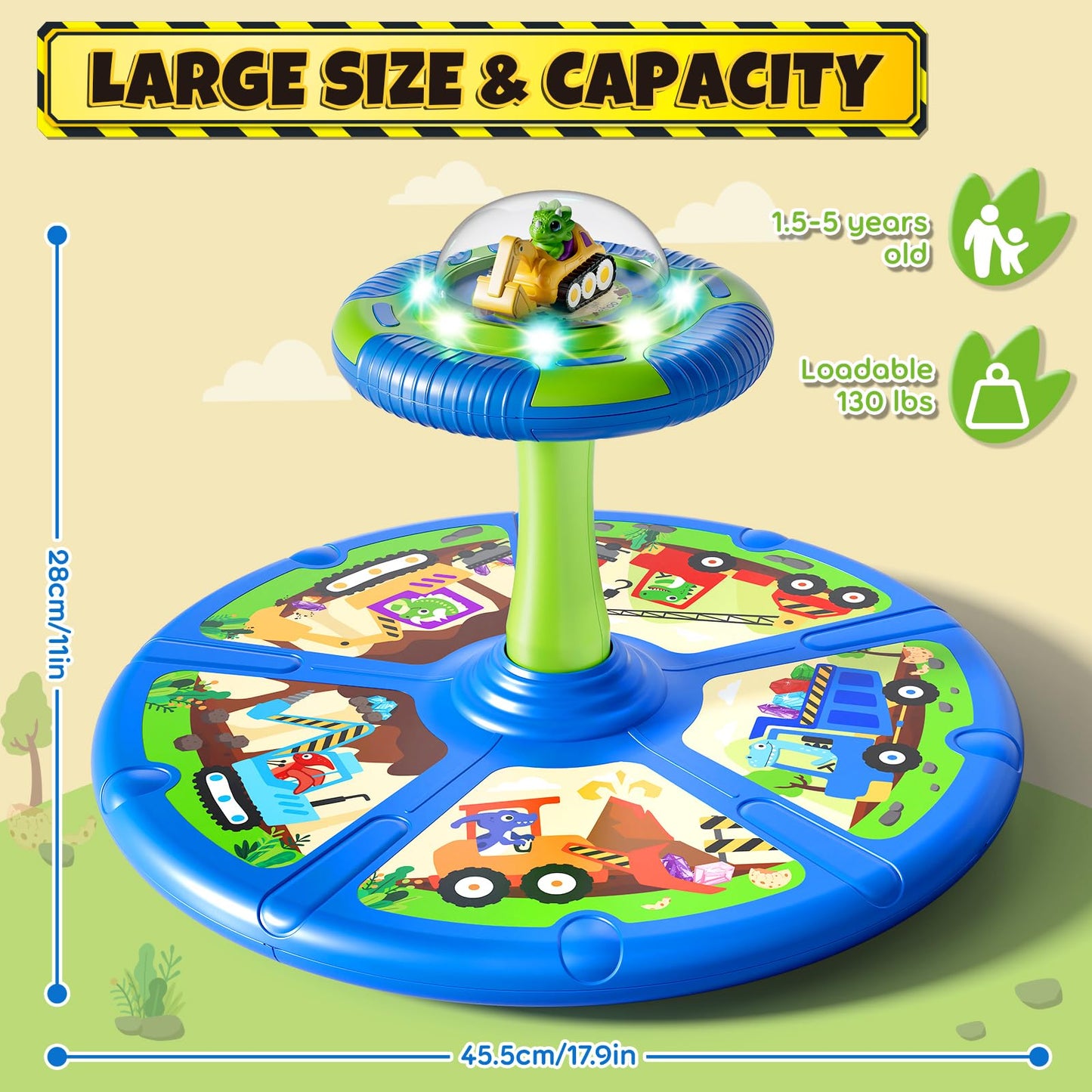 Lehoo Castle Dinosaur Sit and Spin Toys for Toddlers 1-3 Boys Birthday Gift, 360° Toddler Spinning Seat with Lights and Music, Sensory Toys for Boys Age 2-4