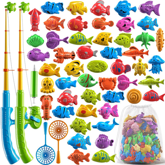 PEADUCK Magnetic Fishing Toys Game Pool Toys Set for Kids 3-5, Water Table Bathtub Toys with Pole Rod Net Plastic Floating Fish, Outdoor Toys for Kids Boys Girls Age 3 4 5 6 7 8 Year Old