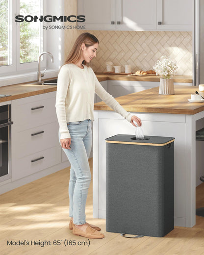 SONGMICS Recycling Bin for Kitchen 26.4 Gallon. Bottle Recycling Container, Collection Bin, for Metal, Plastic, Paper, Glass, Inner Bag with Handles, Kitchen, Slate Gray and Natural Beige URRB509G01