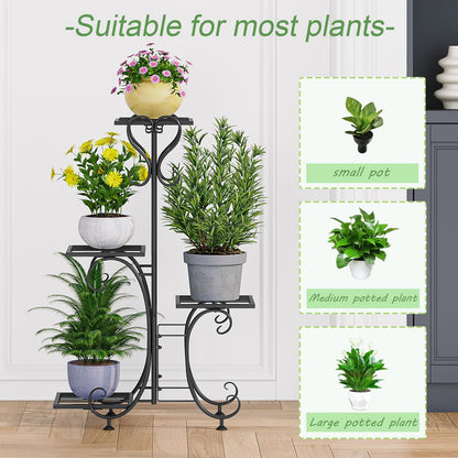 INGIORDAR Plant Stand Indoor Outdoor Shelf 4Tier Metal Holder Pot Rack Multiple Plants Stand Tall Flower Shelf Corner Living Room Garden,Black (Black, 4 Pots)