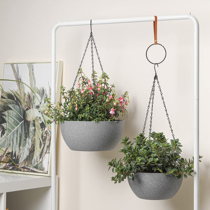 T4U Hanging Planters for Indoor Plants, 10 Inch Hanging Planter Outdoor 2 Pack, Hanging Basket with Drainage Holes, Hanging Plant Holder Indoor, Flower Pots, Plant Pots for Garden, Grey